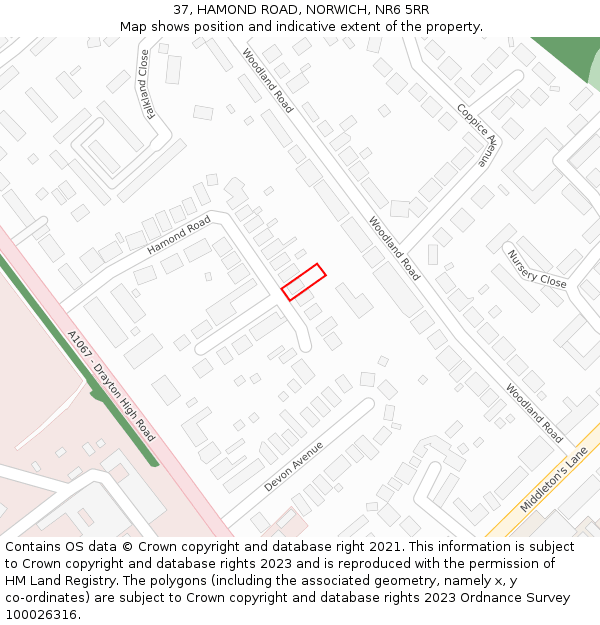 37, HAMOND ROAD, NORWICH, NR6 5RR: Location map and indicative extent of plot