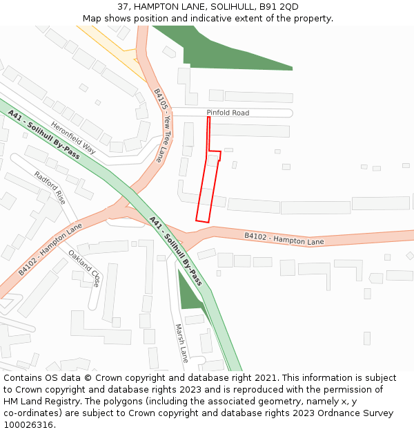 37, HAMPTON LANE, SOLIHULL, B91 2QD: Location map and indicative extent of plot