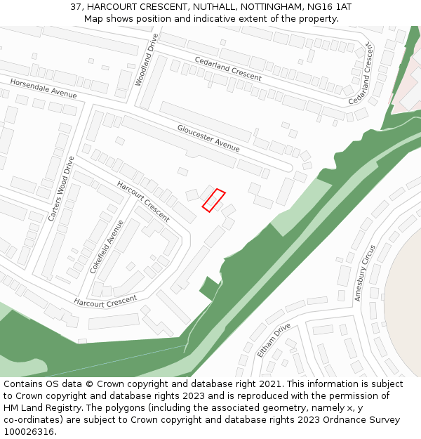 37, HARCOURT CRESCENT, NUTHALL, NOTTINGHAM, NG16 1AT: Location map and indicative extent of plot