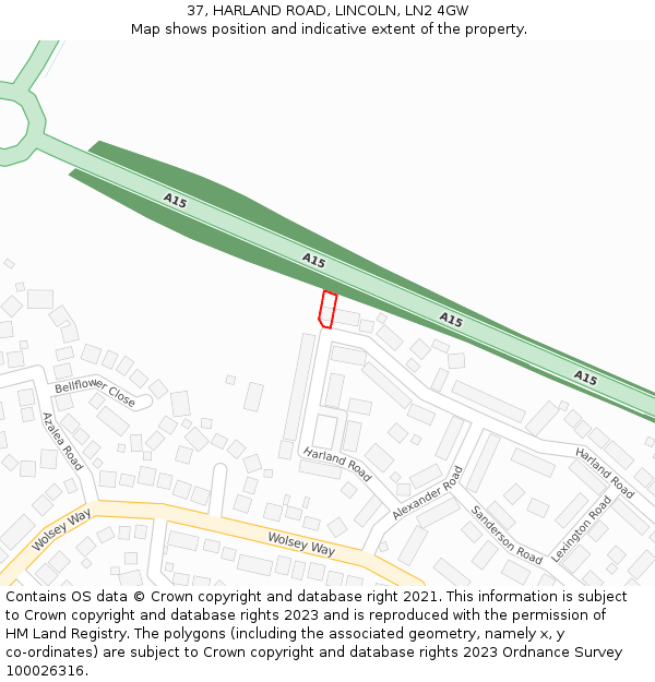 37, HARLAND ROAD, LINCOLN, LN2 4GW: Location map and indicative extent of plot