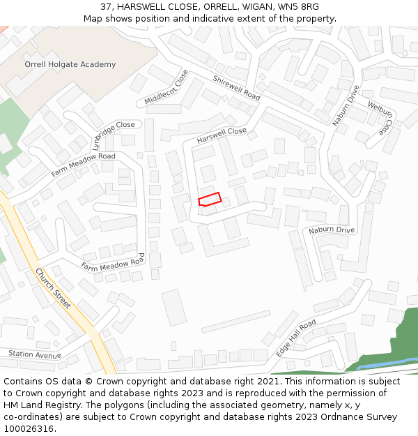37, HARSWELL CLOSE, ORRELL, WIGAN, WN5 8RG: Location map and indicative extent of plot