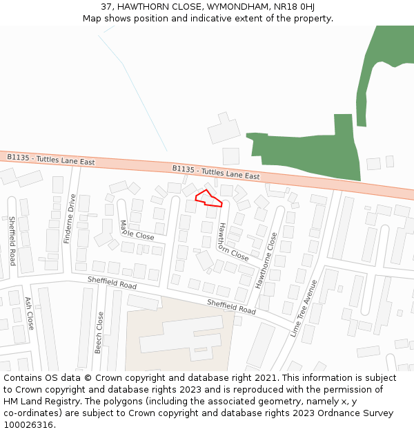 37, HAWTHORN CLOSE, WYMONDHAM, NR18 0HJ: Location map and indicative extent of plot