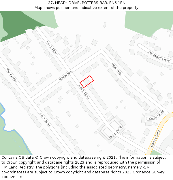 37, HEATH DRIVE, POTTERS BAR, EN6 1EN: Location map and indicative extent of plot
