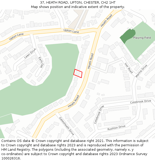37, HEATH ROAD, UPTON, CHESTER, CH2 1HT: Location map and indicative extent of plot