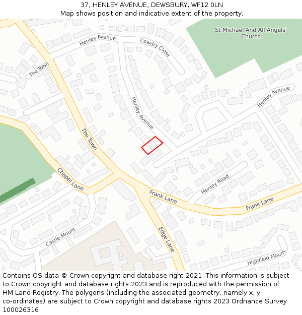 37, HENLEY AVENUE, DEWSBURY, WF12 0LN: Location map and indicative extent of plot
