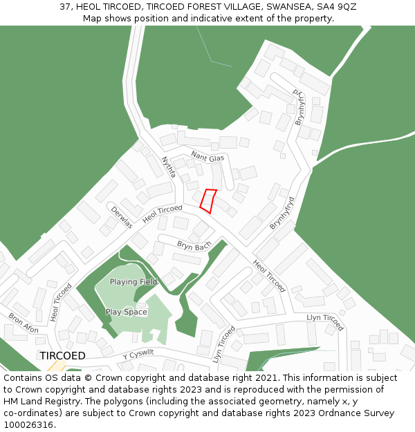 37, HEOL TIRCOED, TIRCOED FOREST VILLAGE, SWANSEA, SA4 9QZ: Location map and indicative extent of plot