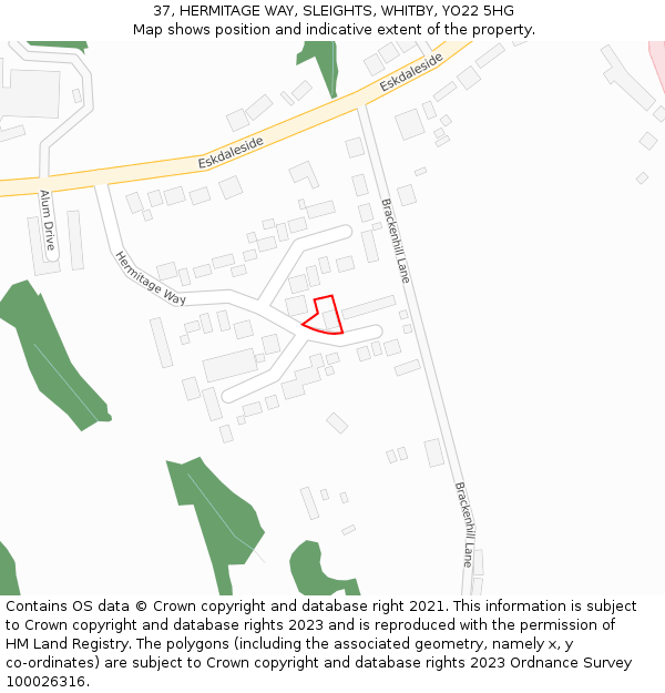 37, HERMITAGE WAY, SLEIGHTS, WHITBY, YO22 5HG: Location map and indicative extent of plot