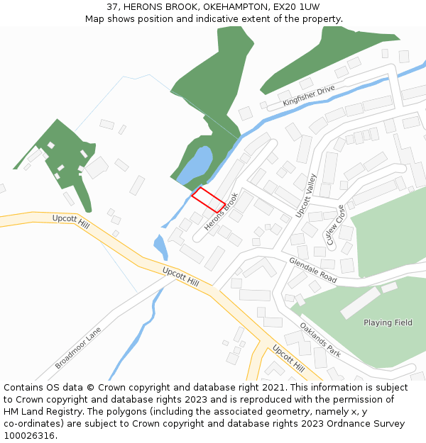 37, HERONS BROOK, OKEHAMPTON, EX20 1UW: Location map and indicative extent of plot