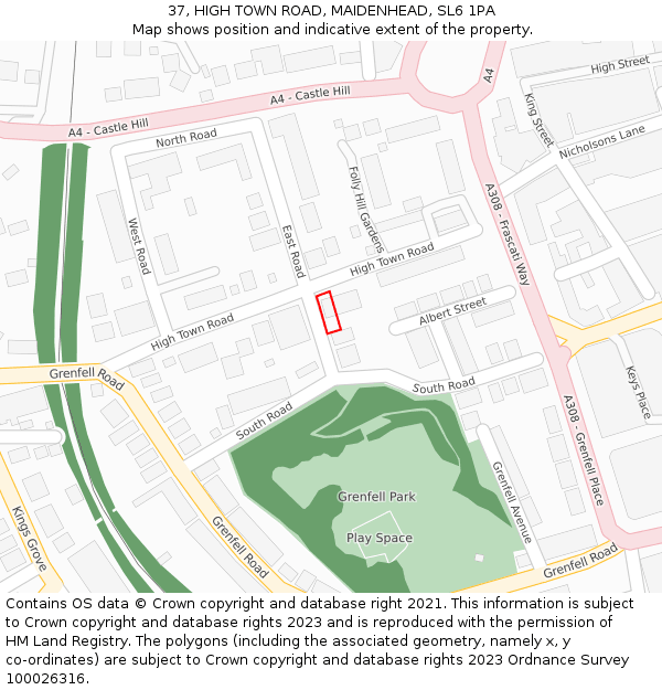 37, HIGH TOWN ROAD, MAIDENHEAD, SL6 1PA: Location map and indicative extent of plot