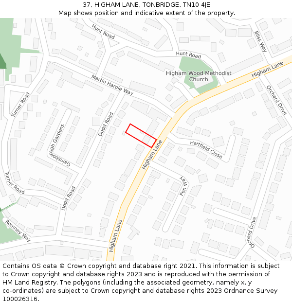 37, HIGHAM LANE, TONBRIDGE, TN10 4JE: Location map and indicative extent of plot
