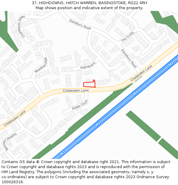 37, HIGHDOWNS, HATCH WARREN, BASINGSTOKE, RG22 4RH: Location map and indicative extent of plot