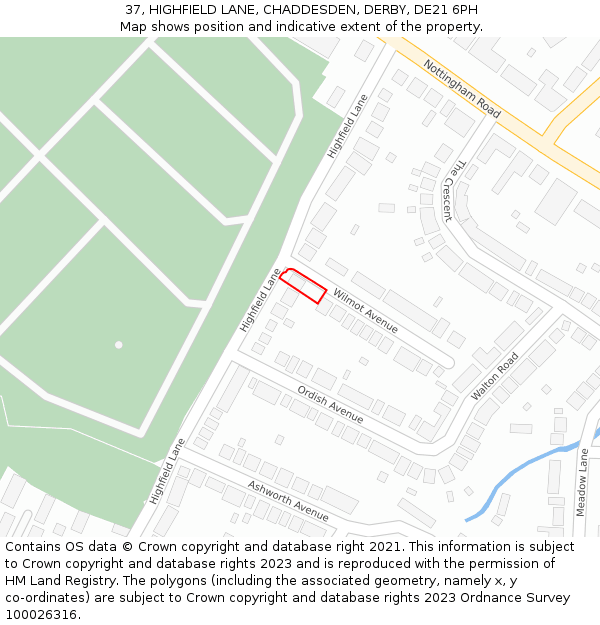 37, HIGHFIELD LANE, CHADDESDEN, DERBY, DE21 6PH: Location map and indicative extent of plot