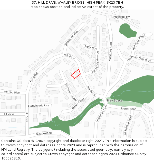 37, HILL DRIVE, WHALEY BRIDGE, HIGH PEAK, SK23 7BH: Location map and indicative extent of plot