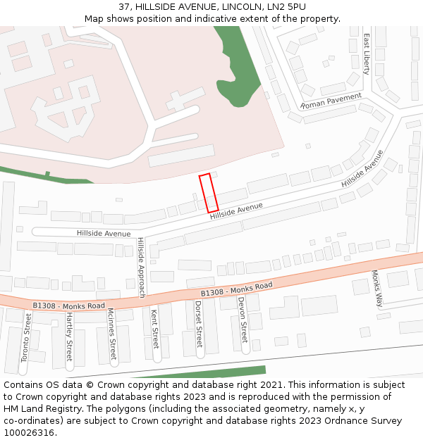 37, HILLSIDE AVENUE, LINCOLN, LN2 5PU: Location map and indicative extent of plot