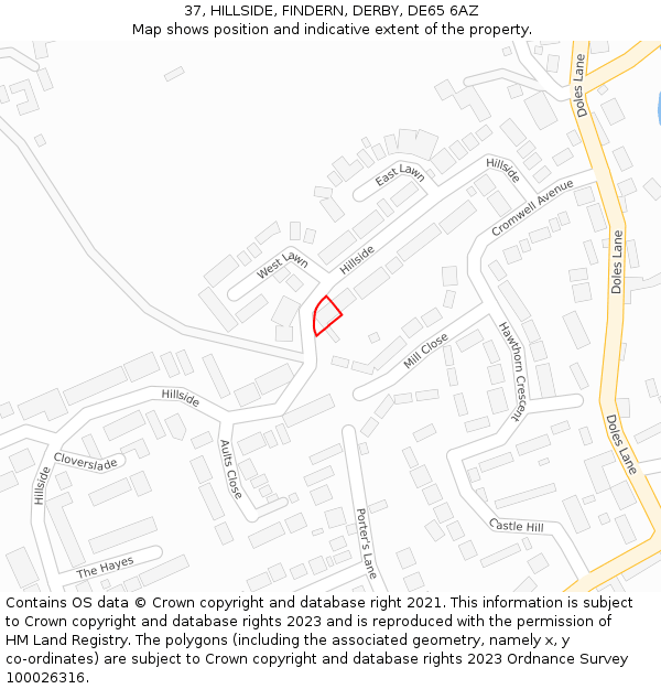 37, HILLSIDE, FINDERN, DERBY, DE65 6AZ: Location map and indicative extent of plot