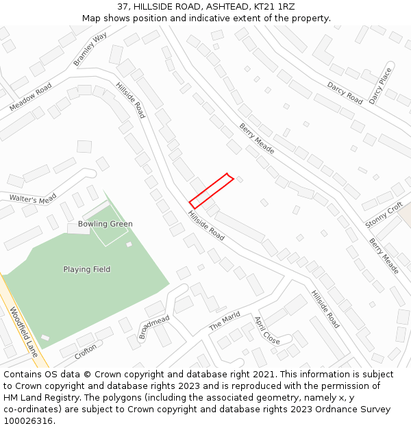 37, HILLSIDE ROAD, ASHTEAD, KT21 1RZ: Location map and indicative extent of plot