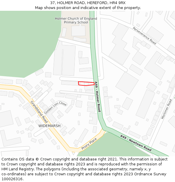 37, HOLMER ROAD, HEREFORD, HR4 9RX: Location map and indicative extent of plot