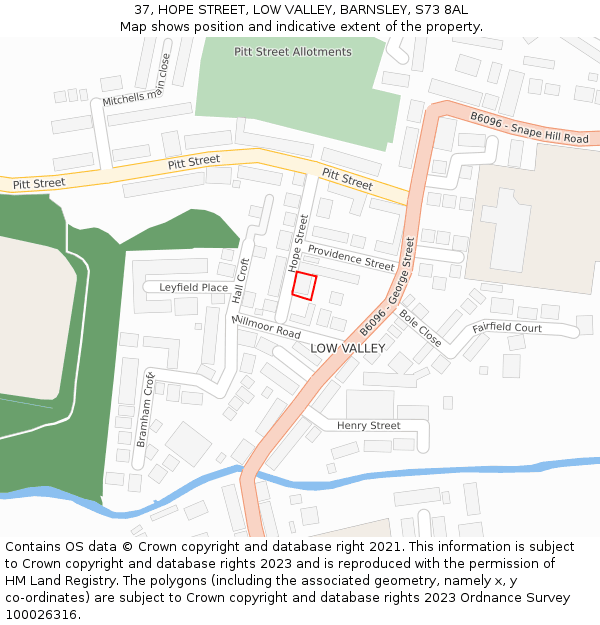 37, HOPE STREET, LOW VALLEY, BARNSLEY, S73 8AL: Location map and indicative extent of plot