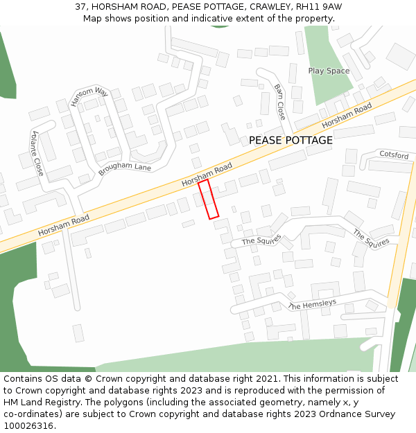 37, HORSHAM ROAD, PEASE POTTAGE, CRAWLEY, RH11 9AW: Location map and indicative extent of plot