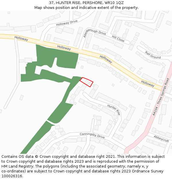 37, HUNTER RISE, PERSHORE, WR10 1QZ: Location map and indicative extent of plot