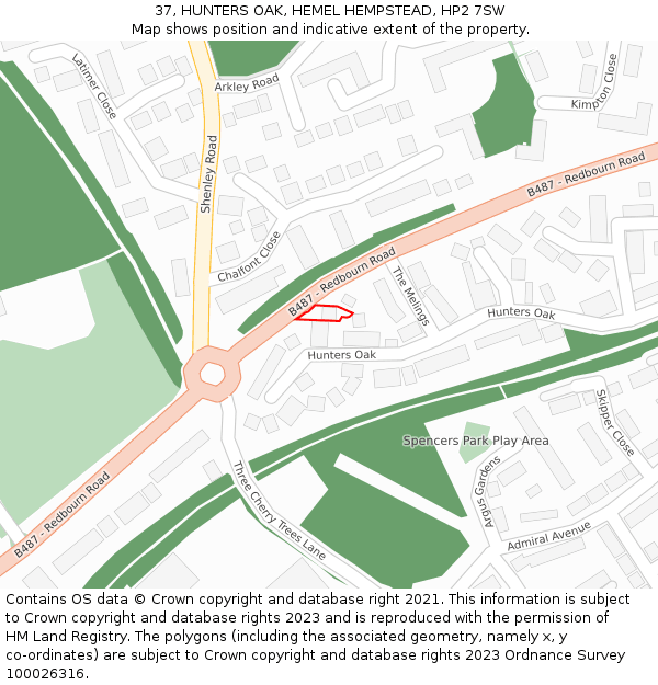 37, HUNTERS OAK, HEMEL HEMPSTEAD, HP2 7SW: Location map and indicative extent of plot