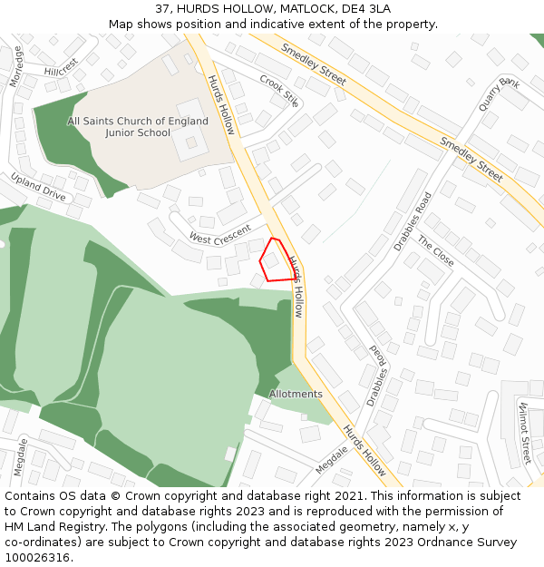 37, HURDS HOLLOW, MATLOCK, DE4 3LA: Location map and indicative extent of plot