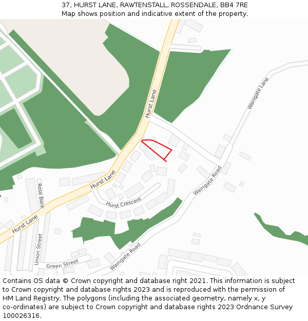 37, HURST LANE, RAWTENSTALL, ROSSENDALE, BB4 7RE: Location map and indicative extent of plot