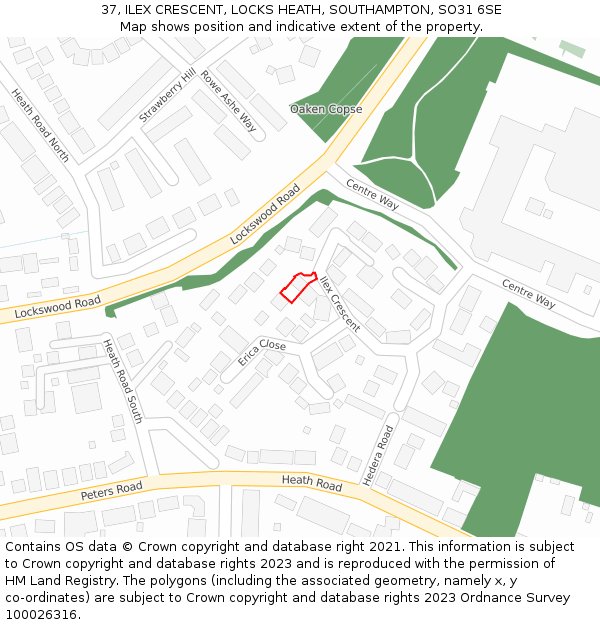 37, ILEX CRESCENT, LOCKS HEATH, SOUTHAMPTON, SO31 6SE: Location map and indicative extent of plot