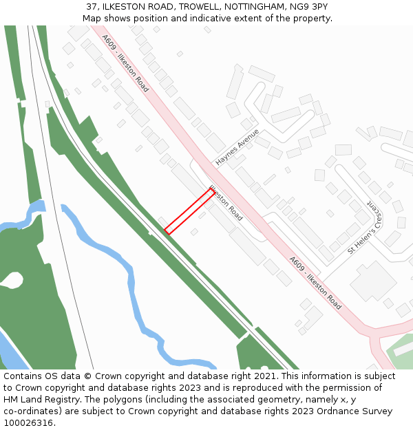 37, ILKESTON ROAD, TROWELL, NOTTINGHAM, NG9 3PY: Location map and indicative extent of plot