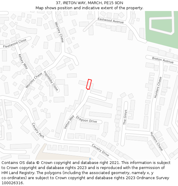 37, IRETON WAY, MARCH, PE15 9DN: Location map and indicative extent of plot