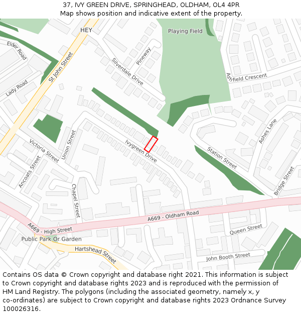 37, IVY GREEN DRIVE, SPRINGHEAD, OLDHAM, OL4 4PR: Location map and indicative extent of plot
