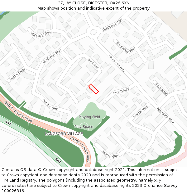 37, JAY CLOSE, BICESTER, OX26 6XN: Location map and indicative extent of plot
