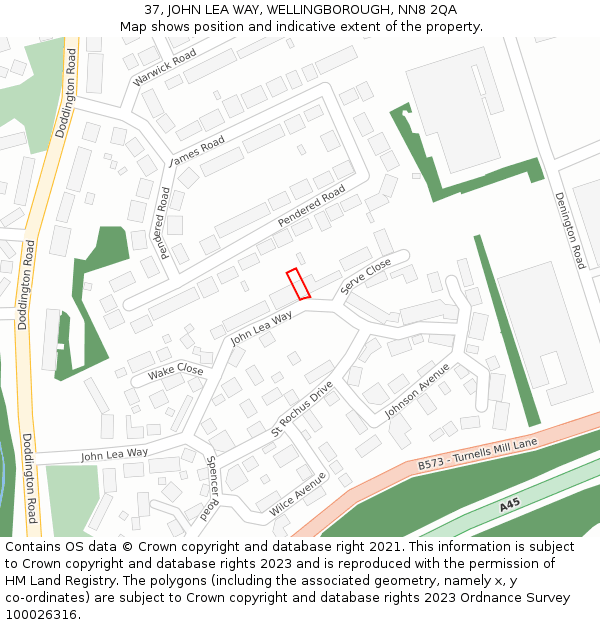 37, JOHN LEA WAY, WELLINGBOROUGH, NN8 2QA: Location map and indicative extent of plot