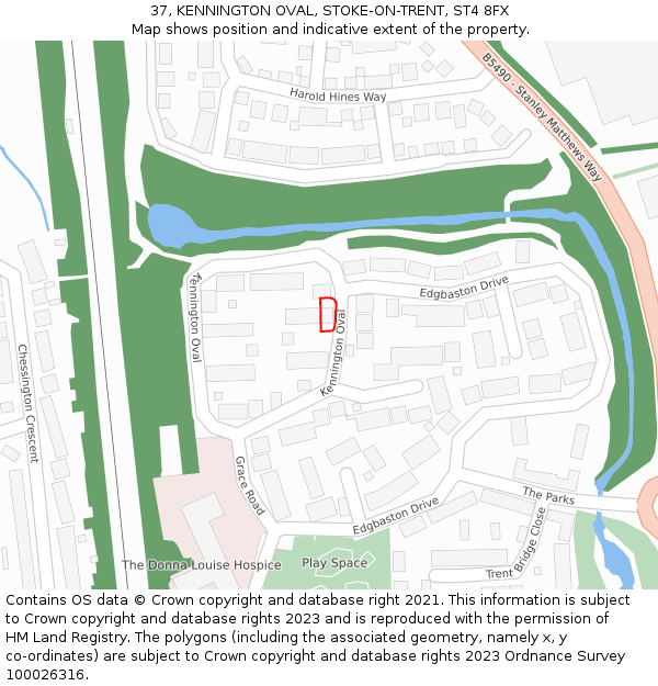 37, KENNINGTON OVAL, STOKE-ON-TRENT, ST4 8FX: Location map and indicative extent of plot