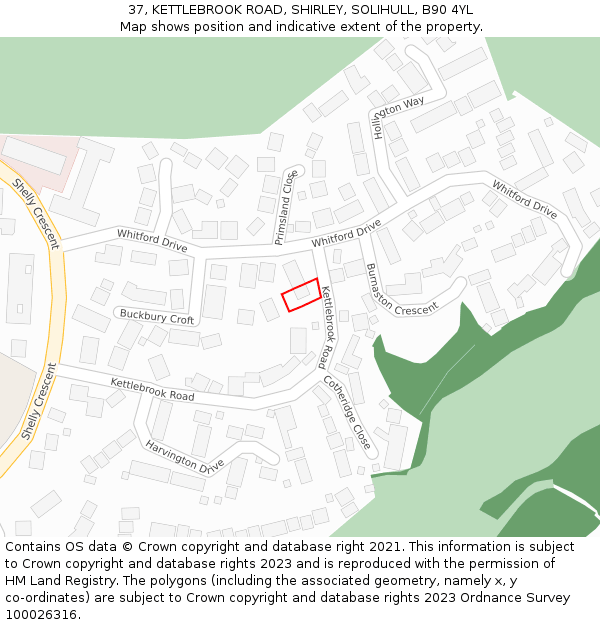 37, KETTLEBROOK ROAD, SHIRLEY, SOLIHULL, B90 4YL: Location map and indicative extent of plot