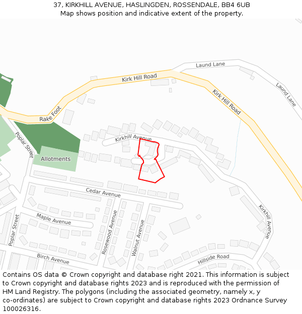 37, KIRKHILL AVENUE, HASLINGDEN, ROSSENDALE, BB4 6UB: Location map and indicative extent of plot