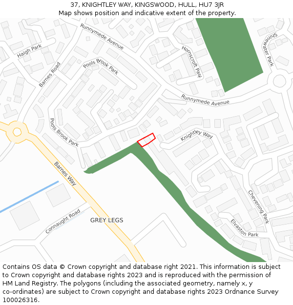 37, KNIGHTLEY WAY, KINGSWOOD, HULL, HU7 3JR: Location map and indicative extent of plot