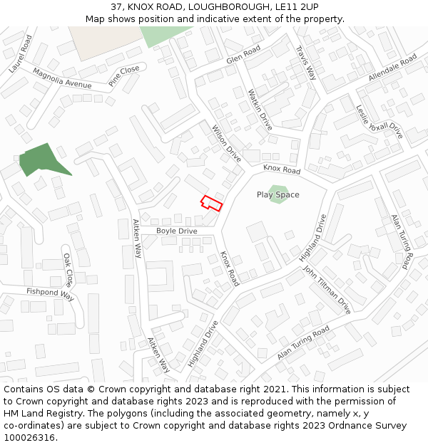 37, KNOX ROAD, LOUGHBOROUGH, LE11 2UP: Location map and indicative extent of plot