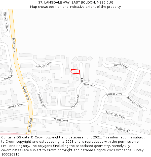 37, LANGDALE WAY, EAST BOLDON, NE36 0UG: Location map and indicative extent of plot