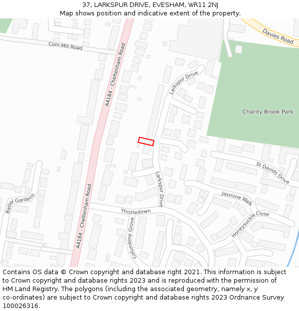 37, LARKSPUR DRIVE, EVESHAM, WR11 2NJ: Location map and indicative extent of plot