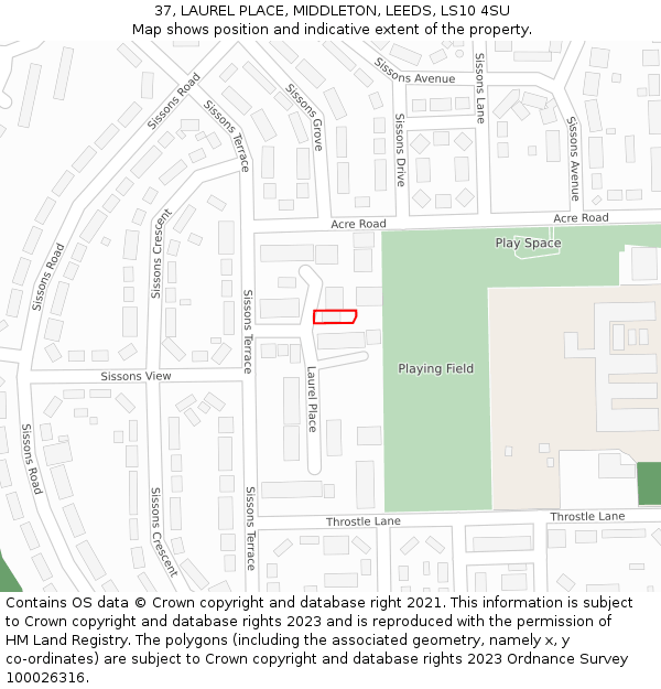 37, LAUREL PLACE, MIDDLETON, LEEDS, LS10 4SU: Location map and indicative extent of plot