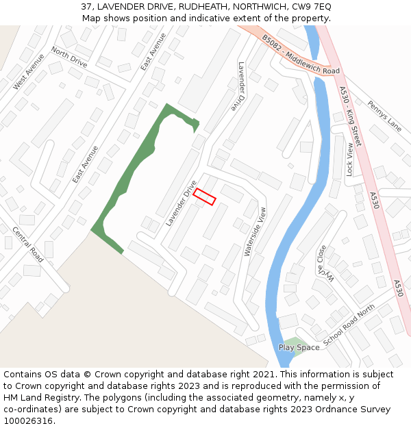 37, LAVENDER DRIVE, RUDHEATH, NORTHWICH, CW9 7EQ: Location map and indicative extent of plot