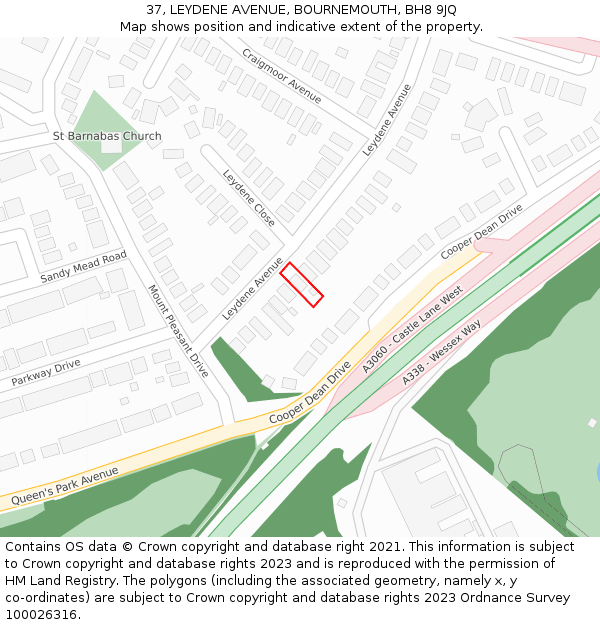37, LEYDENE AVENUE, BOURNEMOUTH, BH8 9JQ: Location map and indicative extent of plot