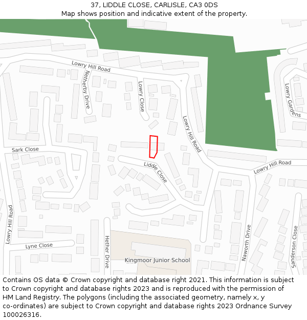37, LIDDLE CLOSE, CARLISLE, CA3 0DS: Location map and indicative extent of plot