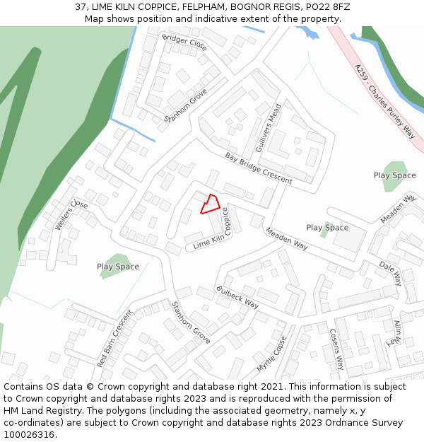 37, LIME KILN COPPICE, FELPHAM, BOGNOR REGIS, PO22 8FZ: Location map and indicative extent of plot