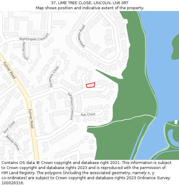 37, LIME TREE CLOSE, LINCOLN, LN6 0RT: Location map and indicative extent of plot