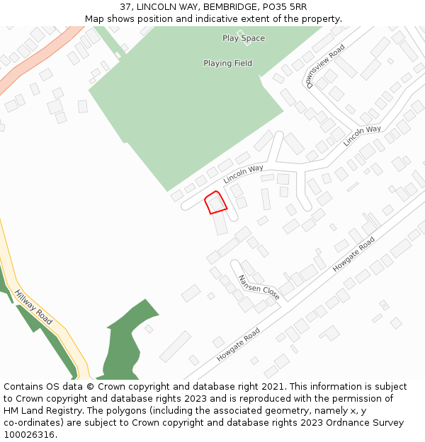 37, LINCOLN WAY, BEMBRIDGE, PO35 5RR: Location map and indicative extent of plot
