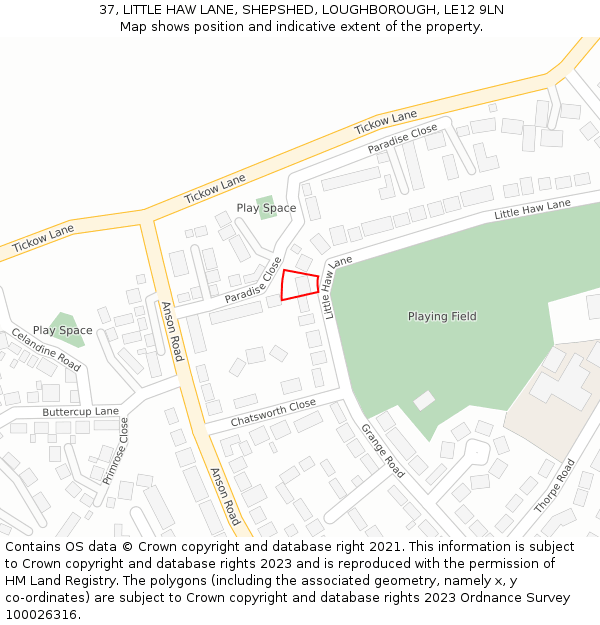 37, LITTLE HAW LANE, SHEPSHED, LOUGHBOROUGH, LE12 9LN: Location map and indicative extent of plot