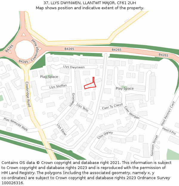 37, LLYS DWYNWEN, LLANTWIT MAJOR, CF61 2UH: Location map and indicative extent of plot