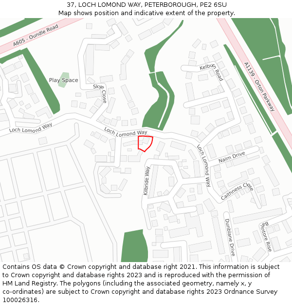 37, LOCH LOMOND WAY, PETERBOROUGH, PE2 6SU: Location map and indicative extent of plot